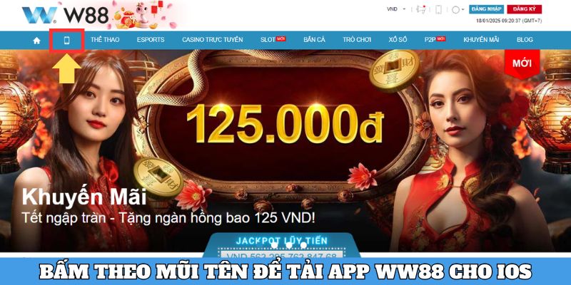 Bấm theo mũi tên để Tải app WW88 cho iOS